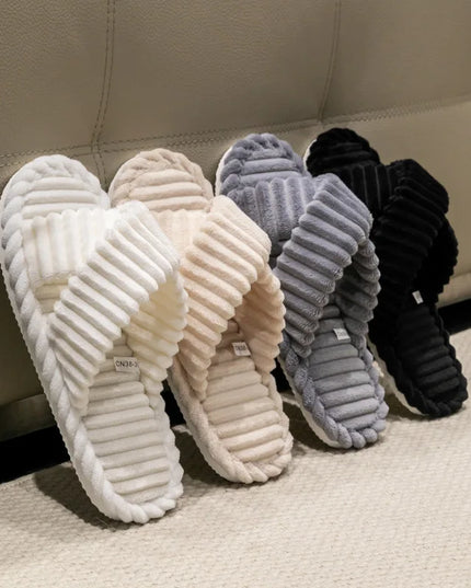 Corduroy Cross Plush Slippers