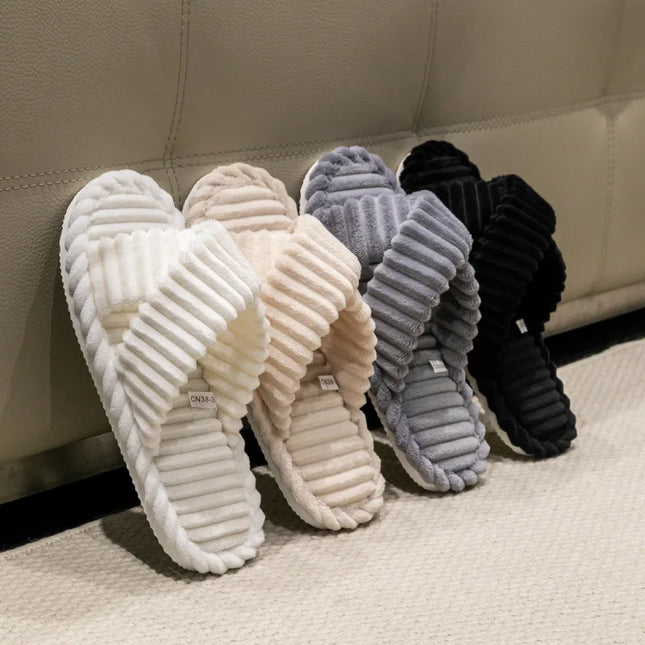 Corduroy Cross Plush Slippers