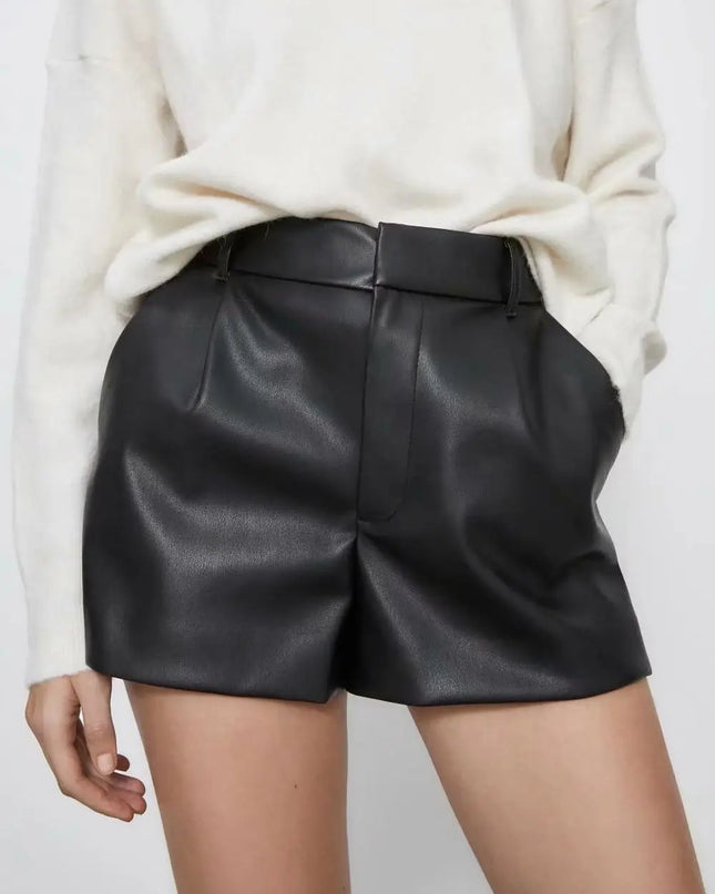 Vintage PU Leather Shorts - VOLDRI