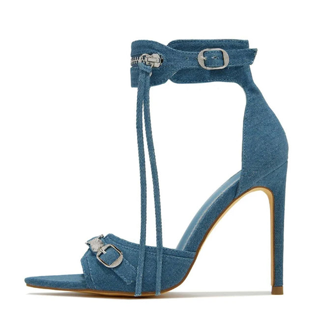 Metal Rivet Buckle Toe  Heels - VOLDRI