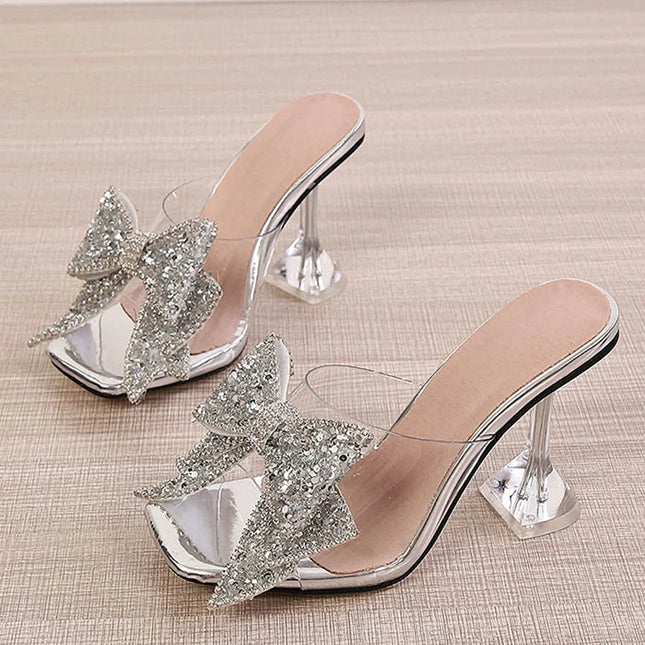 Silver Crystal Bowknot High Heels - VOLDRI