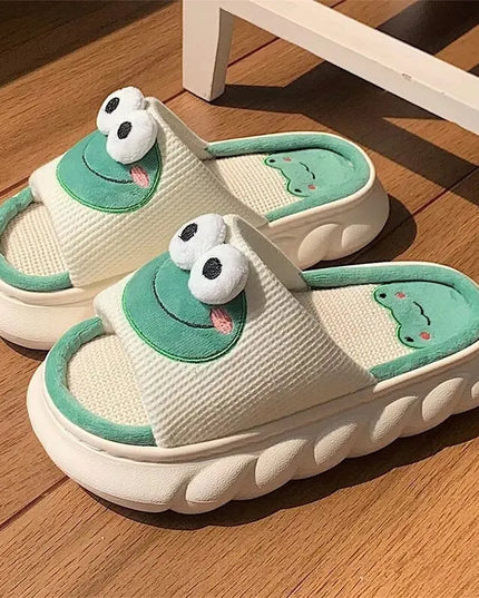 Cartoon Frog Linen Slippers