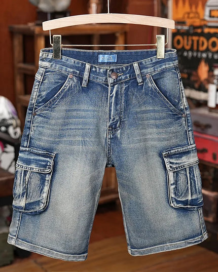 American Style Workwear Denim Shorts Summer Elastic Outdoor Trendy Brand Multi-pocket Loose Shorts Y2k Street Knee-high Pants -   | Stylish & Elegant Fashion by Voldri