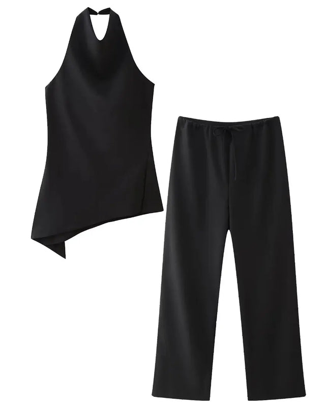 Asymmetric Tank Top + Drawstring Trousers