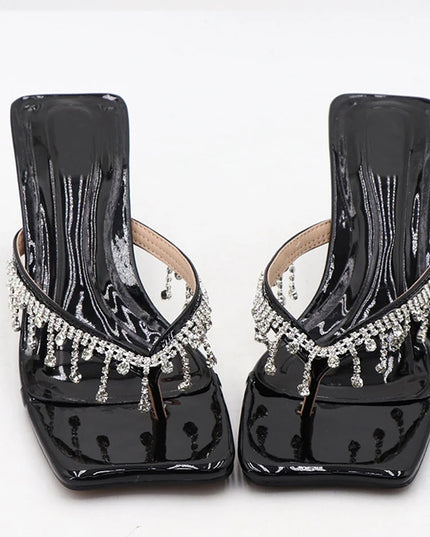 Crystal Fringe V-Strap Sandals - VOLDRI