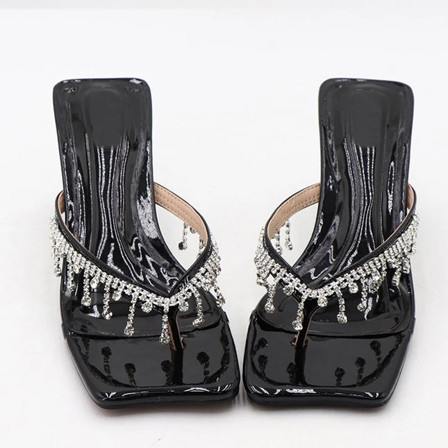 Crystal Fringe V-Strap Sandals - VOLDRI