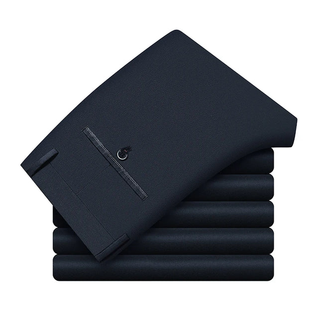 Classic Men's Business Casual Trousers Summer Thin Loose Straight Anti-wrinkle Trousers Black Navy Khaki Royal Blue -   | Stylish & Elegant Fashion by Voldri