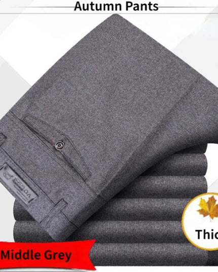 Men's Autumn Thick Summer Thin Casual Pants Straight Formal Long Trouser Adult Solid Color Flat Design Suit Pant Business KOACUS -   | Stylish & Elegant Fashion by Voldri