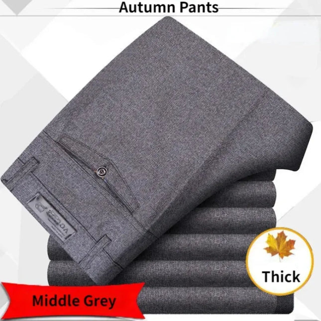 Men's Autumn Thick Summer Thin Casual Pants Straight Formal Long Trouser Adult Solid Color Flat Design Suit Pant Business KOACUS -   | Stylish & Elegant Fashion by Voldri