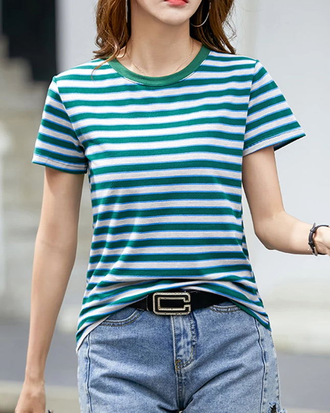 Casual Striped Cotton T Shirt - VOLDRI