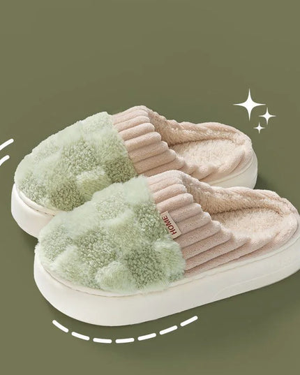 Slide Plaid Fluffy Slippers