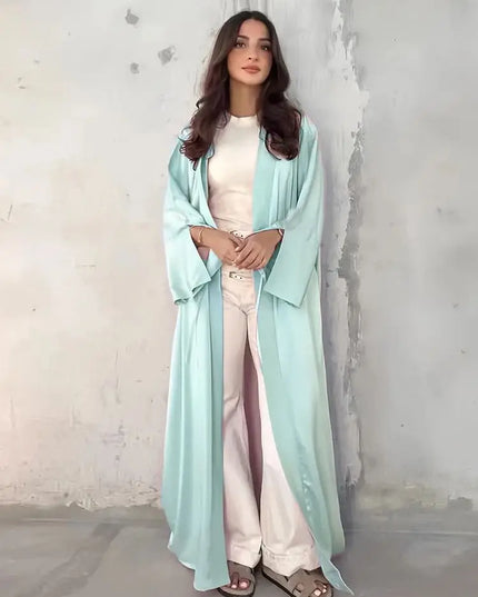 Open Satin Kimono Pink Abaya