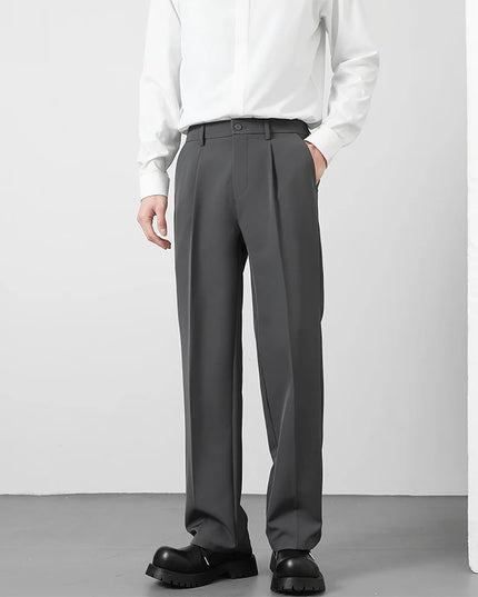 Spring and summer men's loose suit pants Korean style straight solid color drape elastic business office casual trousers brown -   | Stylish & Elegant Fashion by Voldri