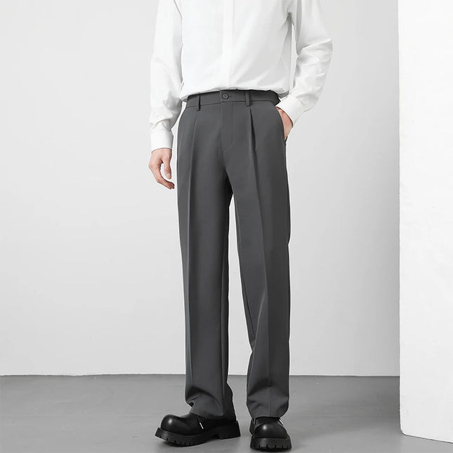 Spring and summer men's loose suit pants Korean style straight solid color drape elastic business office casual trousers brown -   | Stylish & Elegant Fashion by Voldri