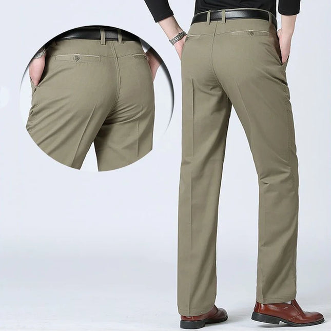 New Arrival Men's 100% Cotton Summer Autumn Casual Pants Fashion Solid Black Khaki Gentle Thicken Trousers Brand Smart Suit Pant -   | Stylish & Elegant Fashion by Voldri