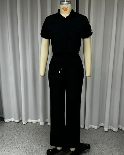 Lapel Top + Belt + Pants Set - VOLDRI