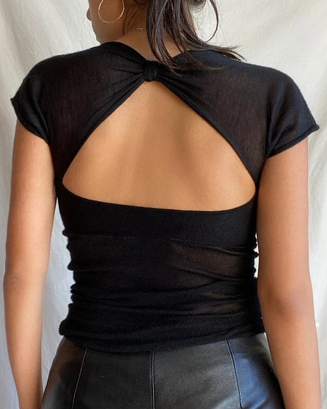 Square Collar Backless Tops - VOLDRI