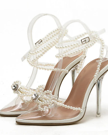 White String Bead High Heels - VOLDRI