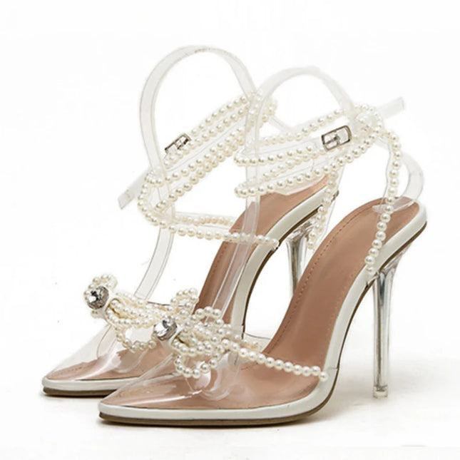 White String Bead High Heels - VOLDRI