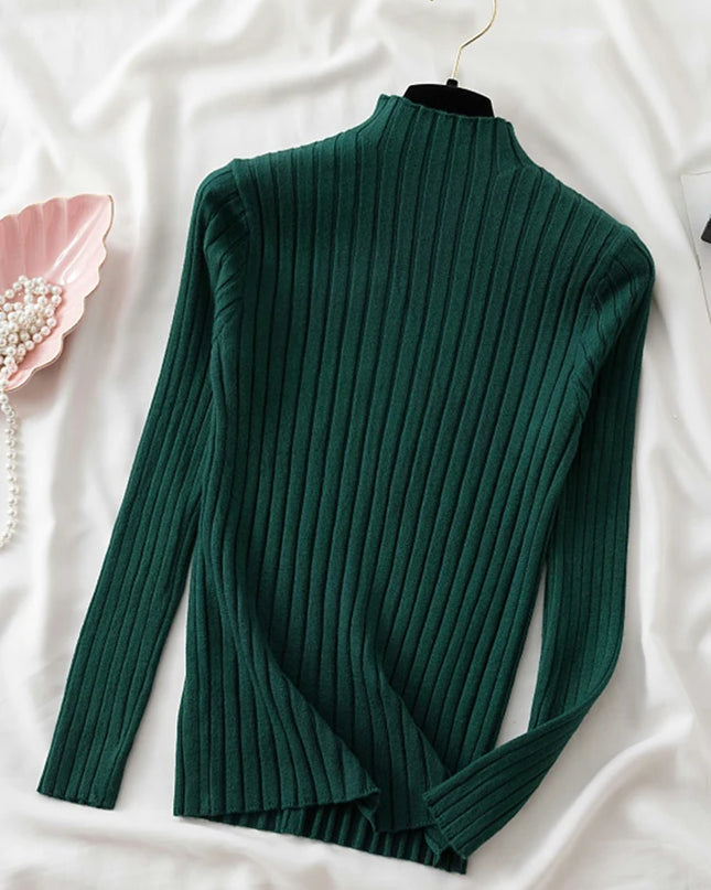 Ribbed Sweater Turtleneck Tops - VOLDRI