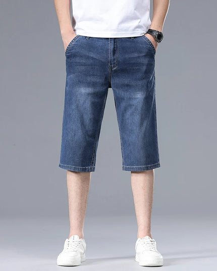 2026 New Summer Men's Thin Straight Denim Shorts Soft and Comfortable Ice Silk Feel Loose Pants Large size Light Blue Dark Blue -   | Stylish & Elegant Fashion by Voldri