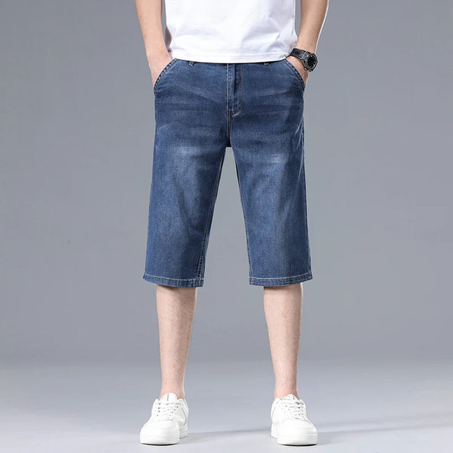 2026 New Summer Men's Thin Straight Denim Shorts Soft and Comfortable Ice Silk Feel Loose Pants Large size Light Blue Dark Blue -   | Stylish & Elegant Fashion by Voldri