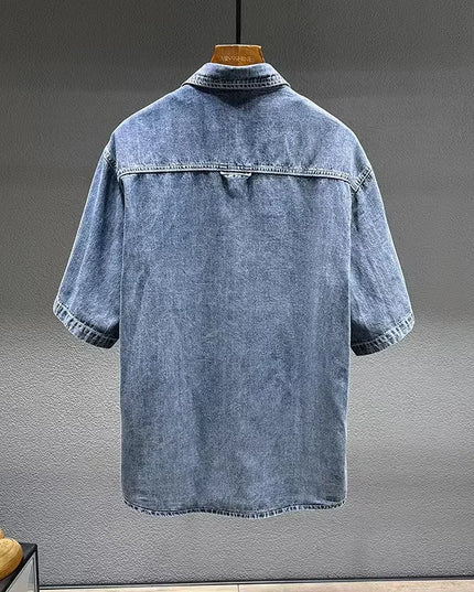 Voldri Men's Loose Denim Shirt - Casual Retro Style 7XL 8XL