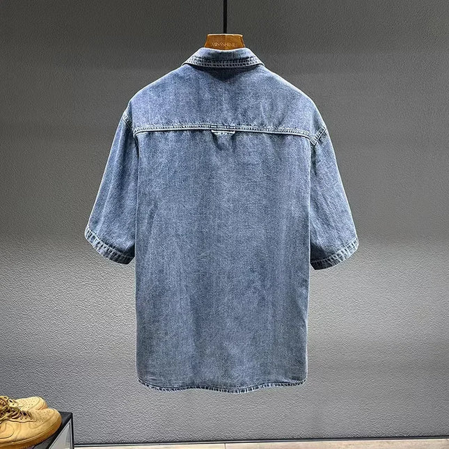 Voldri Men's Loose Denim Shirt - Casual Retro Style 7XL 8XL -   | Stylish & Elegant Fashion by Voldri