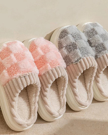 Slide Plaid Fluffy Slippers