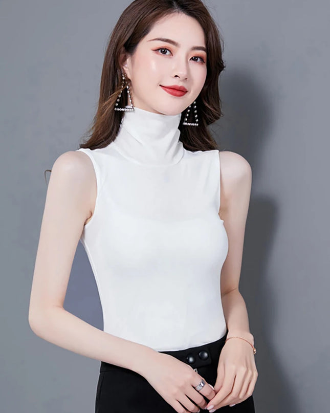 Basic Turtleneck Sleeveless Tops - VOLDRI