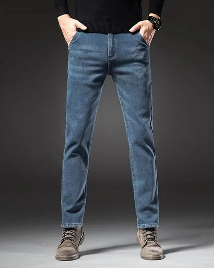 Winter Fleecy Thickened Warm Jeans Vintage Brand Classic Retro Youth Fashion Men Fit Straight Leg Casual Stretch Denim Pants -   | Stylish & Elegant Fashion by Voldri