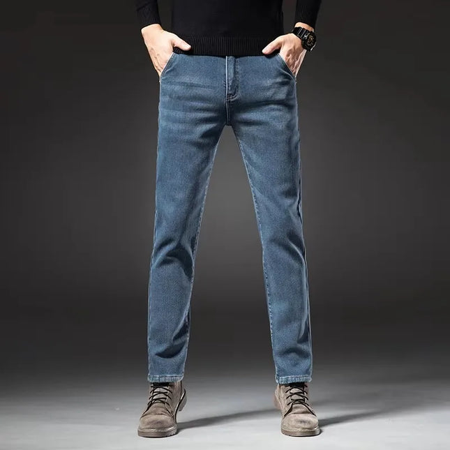 Winter Fleecy Thickened Warm Jeans Vintage Brand Classic Retro Youth Fashion Men Fit Straight Leg Casual Stretch Denim Pants -   | Stylish & Elegant Fashion by Voldri