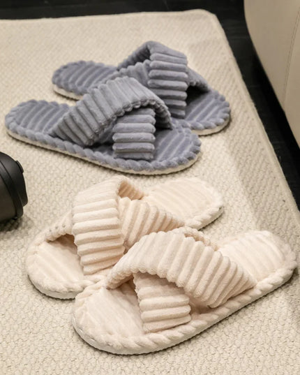 Corduroy Cross Plush Slippers