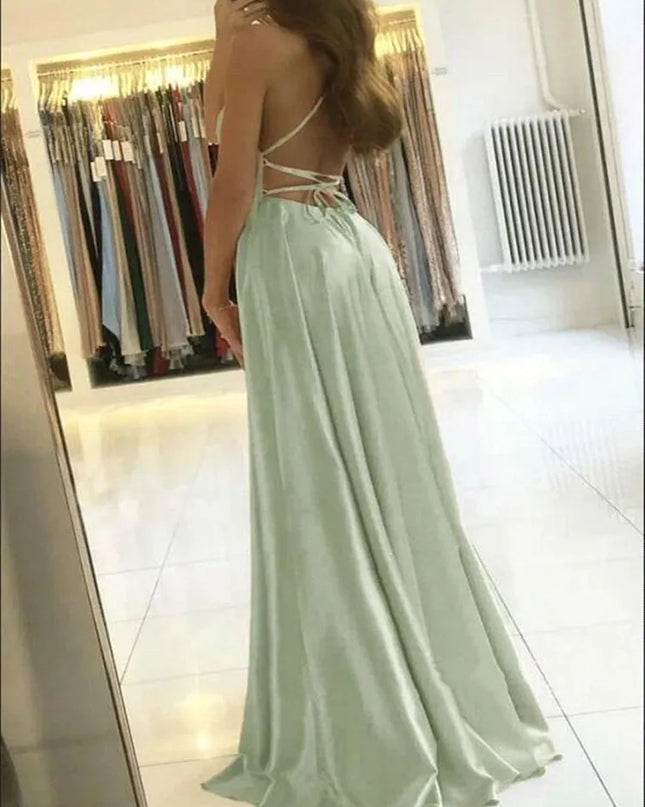 Satin Maxi Slit  Prom Dress