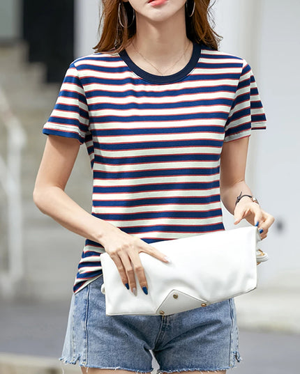 Casual Striped Cotton T Shirt - VOLDRI