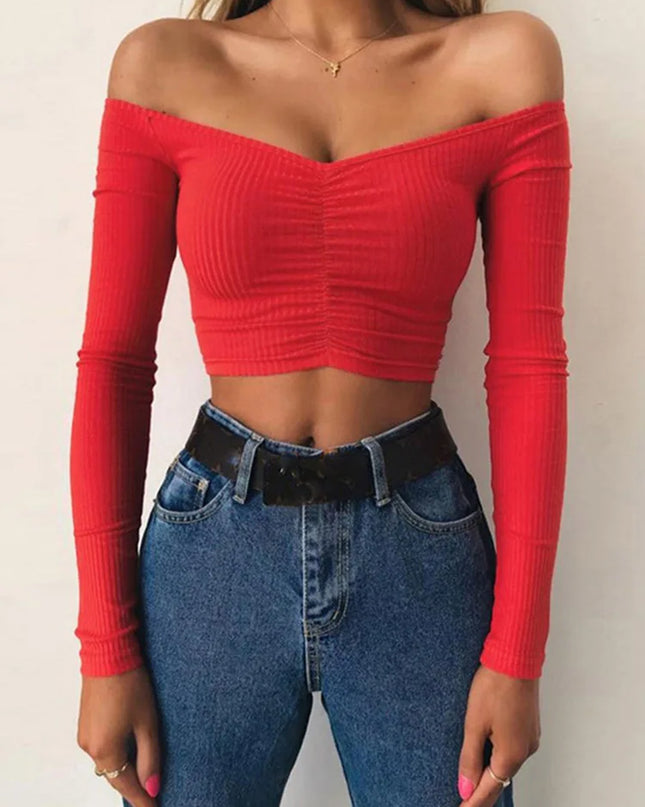 Off shoulder solid color T-shirt