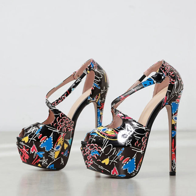 Hand-Painted Leather Platform Pumps Shoes - VOLDRI