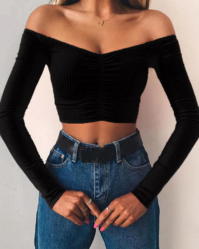 Off shoulder solid color T-shirt