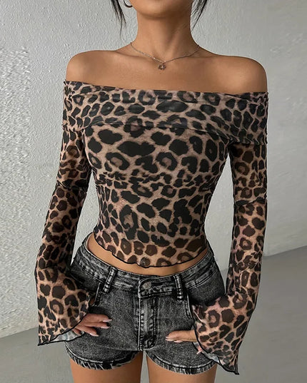 Off Shoulder Leopard Print Top - VOLDRI