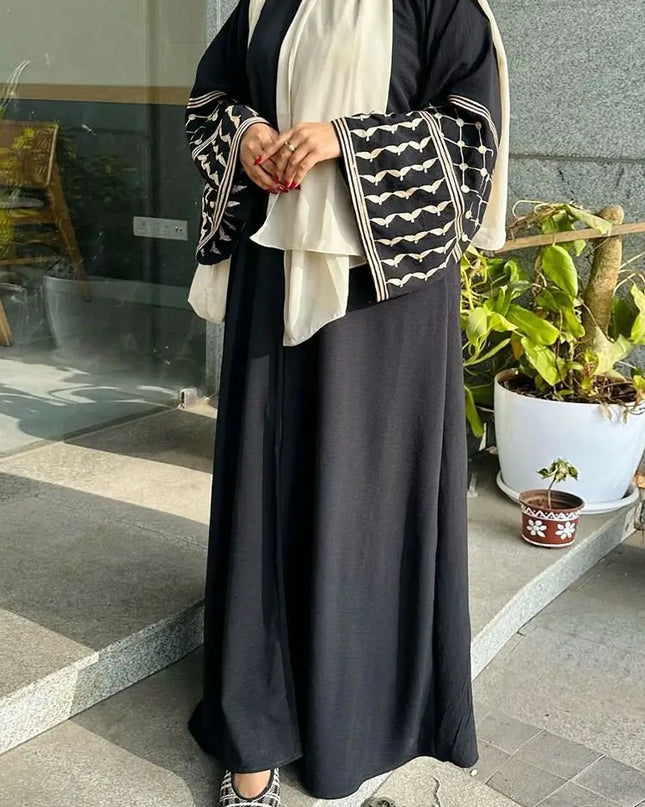 Butterfly Embroidery Open Abaya