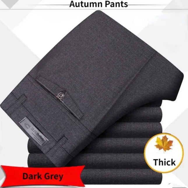 Men's Autumn Thick Summer Thin Casual Pants Straight Formal Long Trouser Adult Solid Color Flat Design Suit Pant Business KOACUS -   | Stylish & Elegant Fashion by Voldri