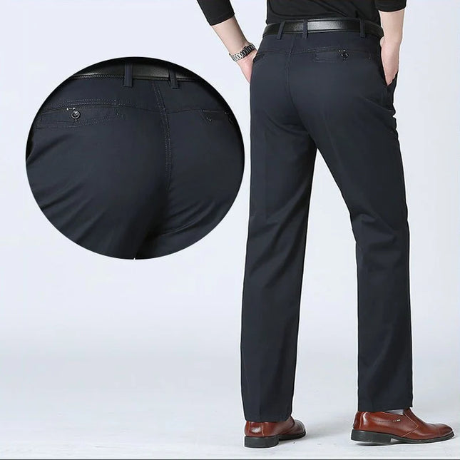 New Arrival Men's 100% Cotton Summer Autumn Casual Pants Fashion Solid Black Khaki Gentle Thicken Trousers Brand Smart Suit Pant -   | Stylish & Elegant Fashion by Voldri