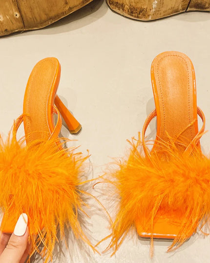 Yellow Fluffy Furry Slippers - VOLDRI