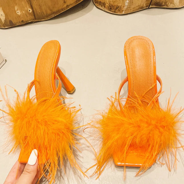 Yellow Fluffy Furry Slippers - VOLDRI