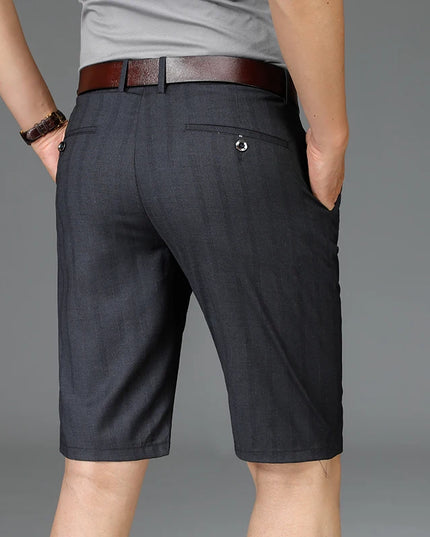 Voldri Summer Thin Men's Suit Shorts - Fashionable Dark Gray Stripes -   | Stylish & Elegant Fashion by Voldri