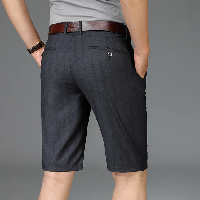 Voldri Summer Thin Men's Suit Shorts - Fashionable Dark Gray Stripes -   | Stylish & Elegant Fashion by Voldri