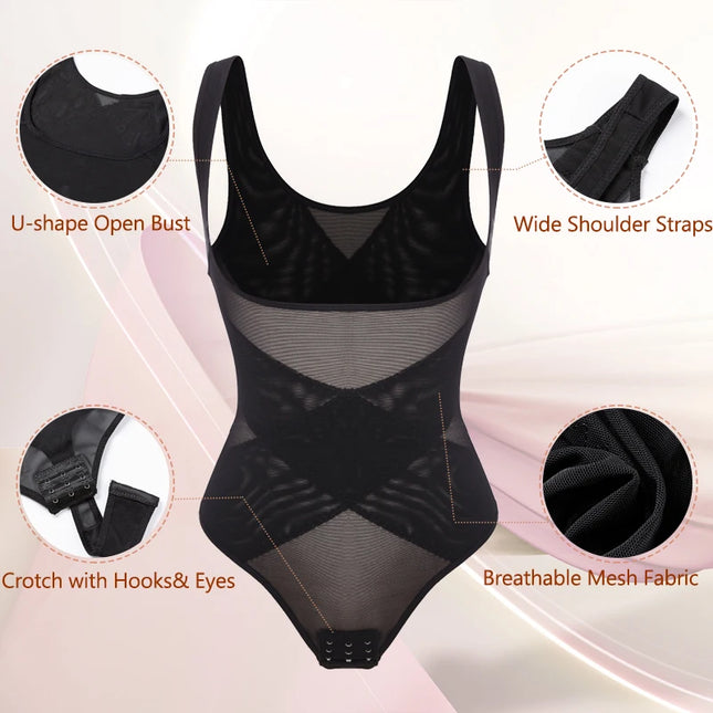 2pcs Mesh Thongs Bodysuit Shapewear - VOLDRI