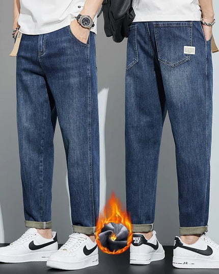 Voldri Men's Winter Fleece Jeans - Loose Fit & Straight Leg Design