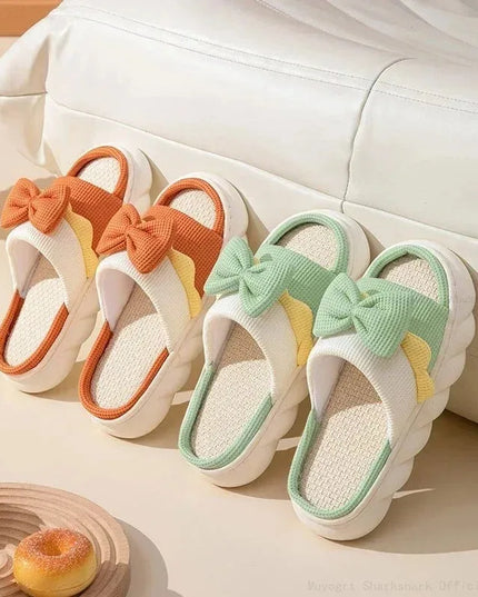 Linen Bowknot Flat Slippers - VOLDRI