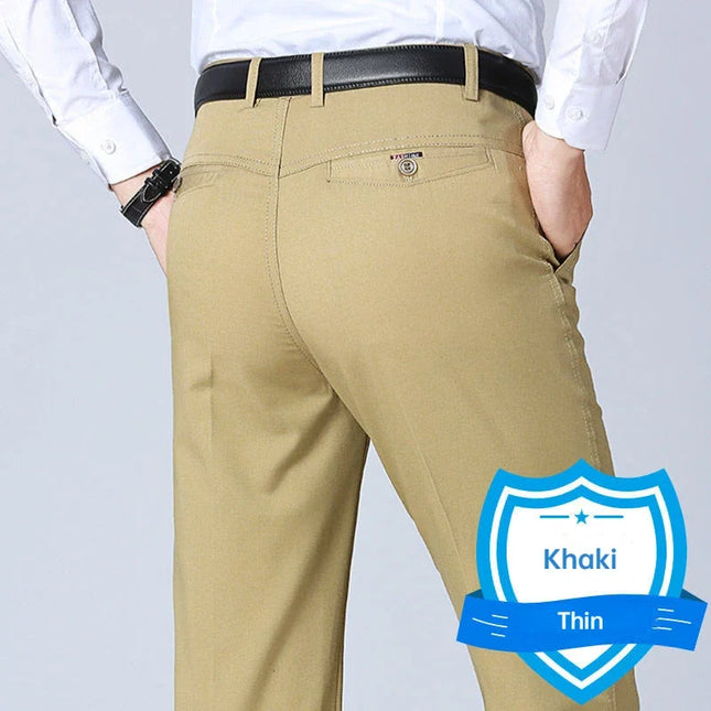 Men's Office Business 100% Cotton Pants Summer Thin & Autumn Thick High Waist Straight Loose Solid Bland Suit Slacks KOACUS -   | Stylish & Elegant Fashion by Voldri